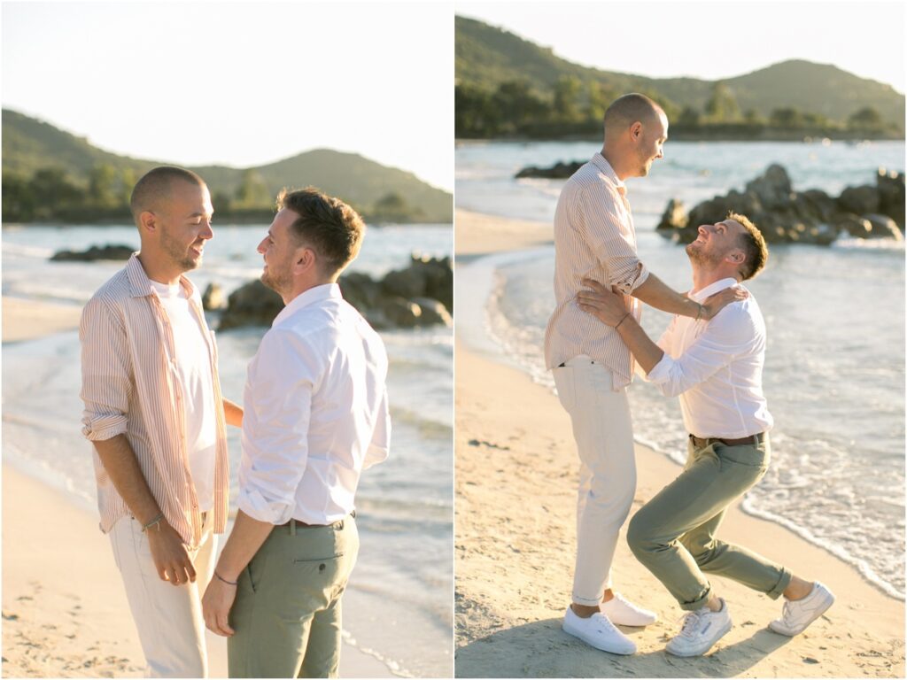 Une séance photo d'engagement sur la plage Mare e Sole